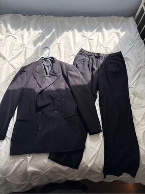 Double-Breasted Navy Blue Men's Suit Blazer Jacket & Trousers Dress Pants